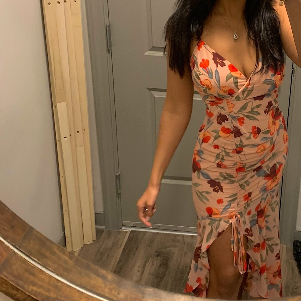 Fashion Nova Pink Floral Side Slit Dress Size Medium